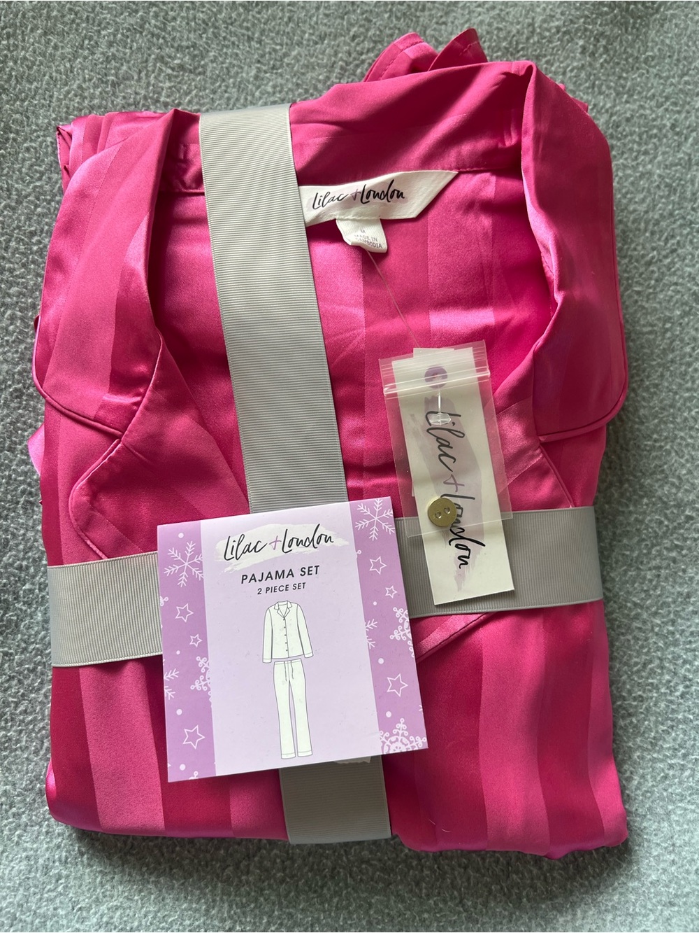 Lilac + London Satin Pajama Set 2 Pc Barbie Pink Striped Notch Medium NWT